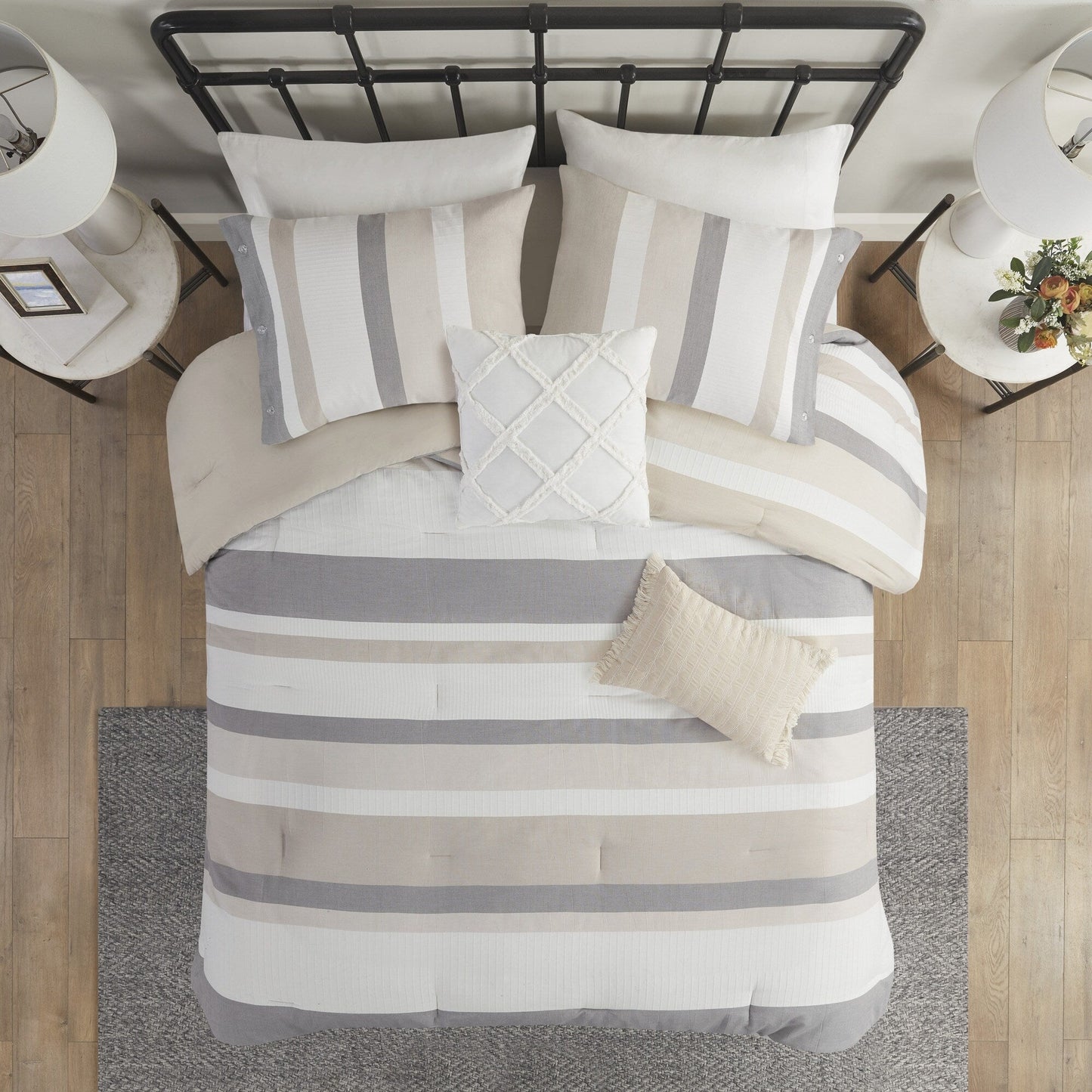 Madison Park Levi Blue/ Natural 5 Piece Jacquard Comforter Set