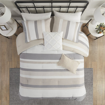 Madison Park Levi Blue/ Natural 5 Piece Jacquard Comforter Set