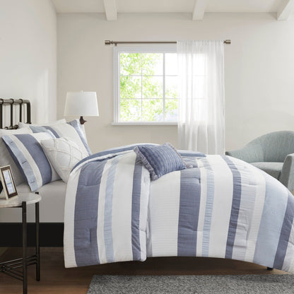 Madison Park Levi Blue/ Natural 5 Piece Jacquard Comforter Set