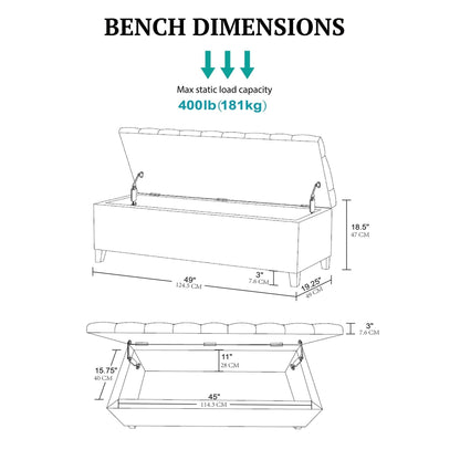 Banc de rangement rembourré à plateau capitonné Madison Park Sasha