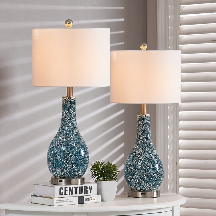 25.25 Glass Table Lamp Set with USB (Set of 2)