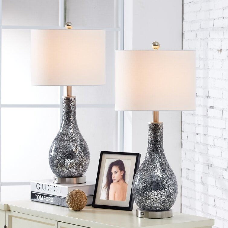 25.25 Glass Table Lamp Set with USB (Set of 2)