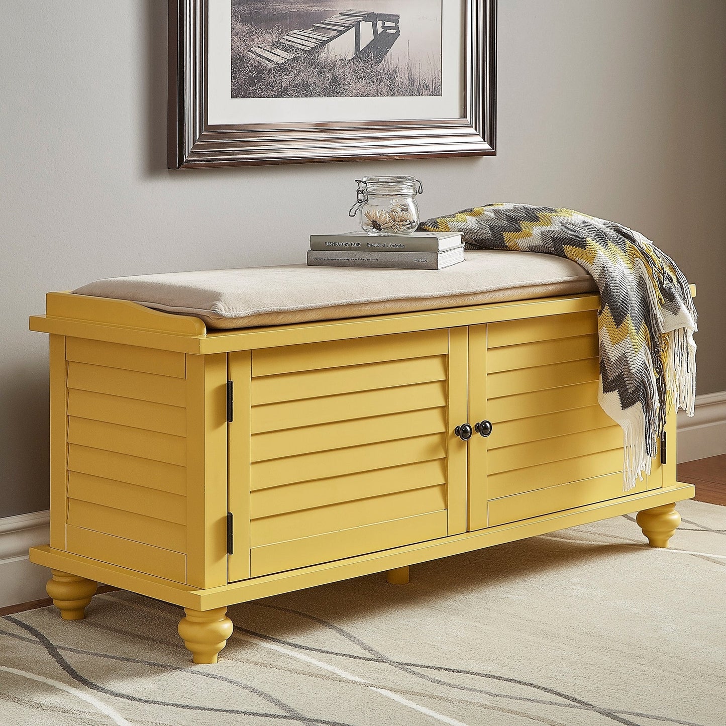 Banc de rangement à porte à volets Maybelle avec coussin en velours par iNSPIRE Q Classic