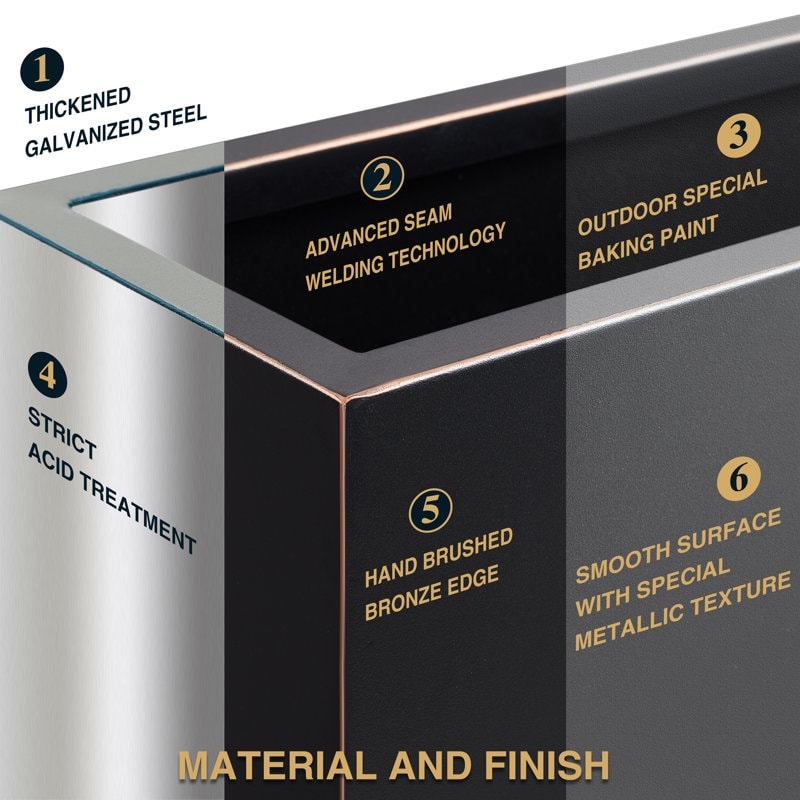 Jardinière métallique lourde pour plantes d'extérieur, 96 x 25 x 76 cm (L x l x H) de hauteur et de longueur, avec séparateur en métal - 96 x 76 x 25 cm