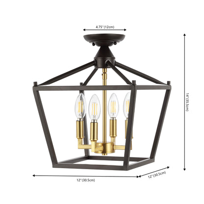 Milton Mini Lantern 4-Light Iron Modern Farmhouse LED Flush Mount, by JONATHAN Y