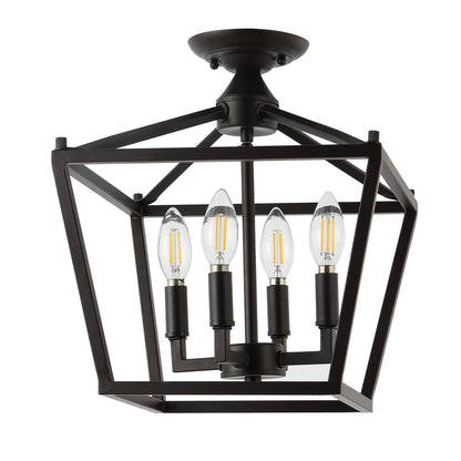 Milton Mini Lantern 4-Light Iron Modern Farmhouse LED Flush Mount, by JONATHAN Y