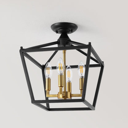 Milton Mini Lantern 4-Light Iron Modern Farmhouse LED Flush Mount, by JONATHAN Y