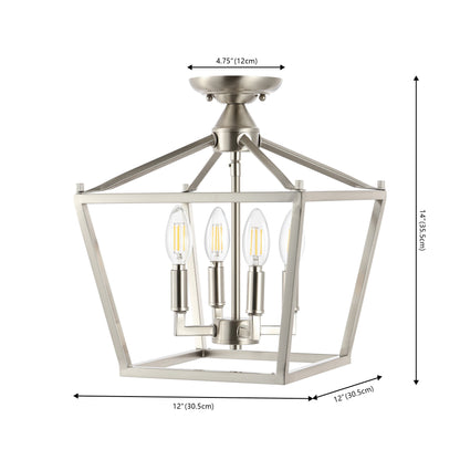 Milton Mini Lantern 4-Light Iron Modern Farmhouse LED Flush Mount, by JONATHAN Y
