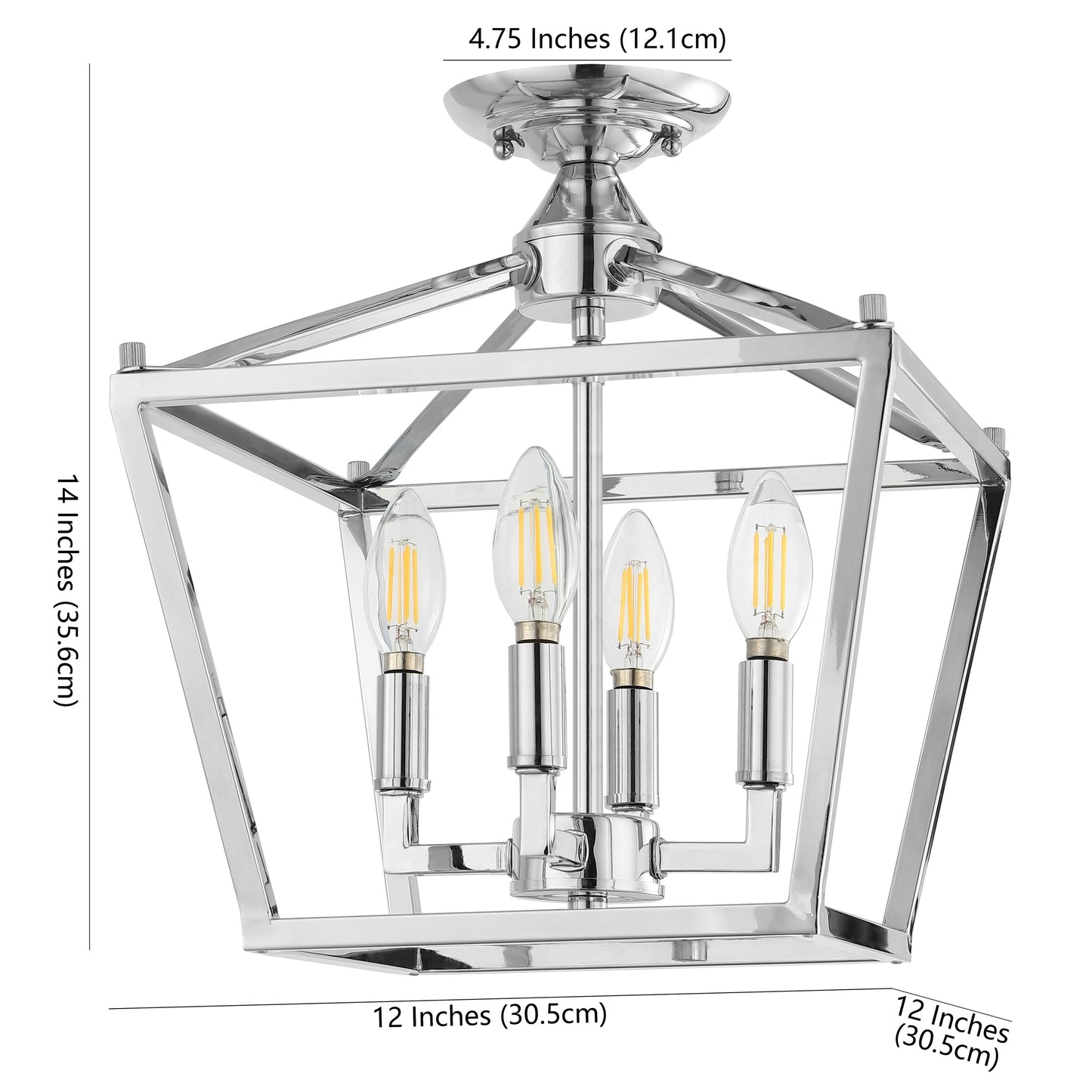 Milton Mini Lantern 4-Light Iron Modern Farmhouse LED Flush Mount, by JONATHAN Y