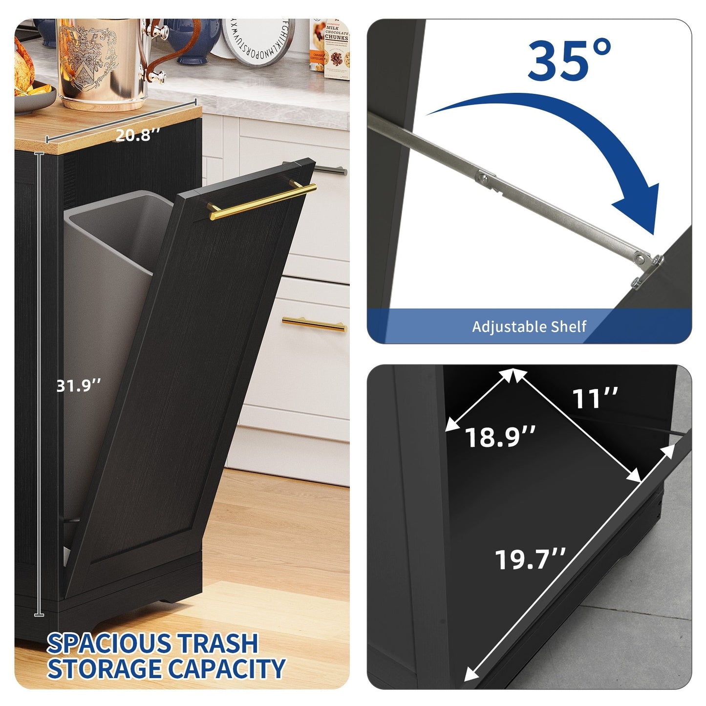 Meuble de rangement pour îlot de cuisine roulant Moasis de 53 pouces, chariot de cuisine mobile portable