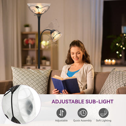 Moasis 71 Traditional Torchiere Floor Lamp with Adjustable Reading Light, Alabaster glass shades - 71H