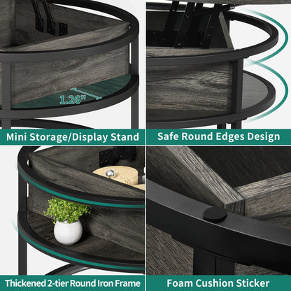 Moasis Round Lift Top Coffee Table with Hidden Storage