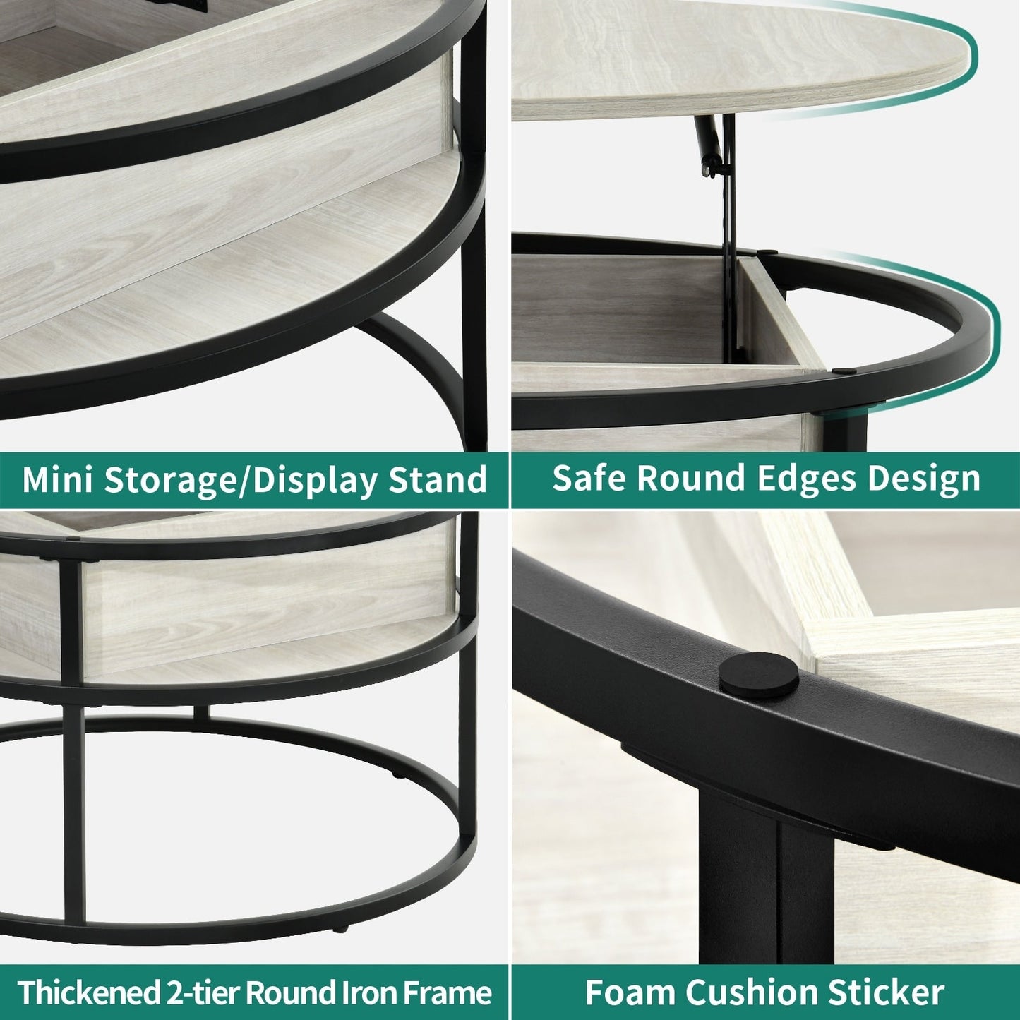 Moasis Round Lift Top Coffee Table with Hidden Storage