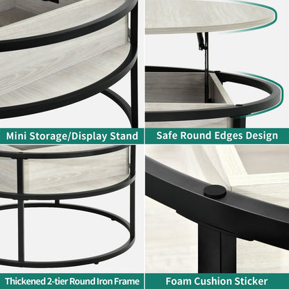Moasis Round Lift Top Coffee Table with Hidden Storage