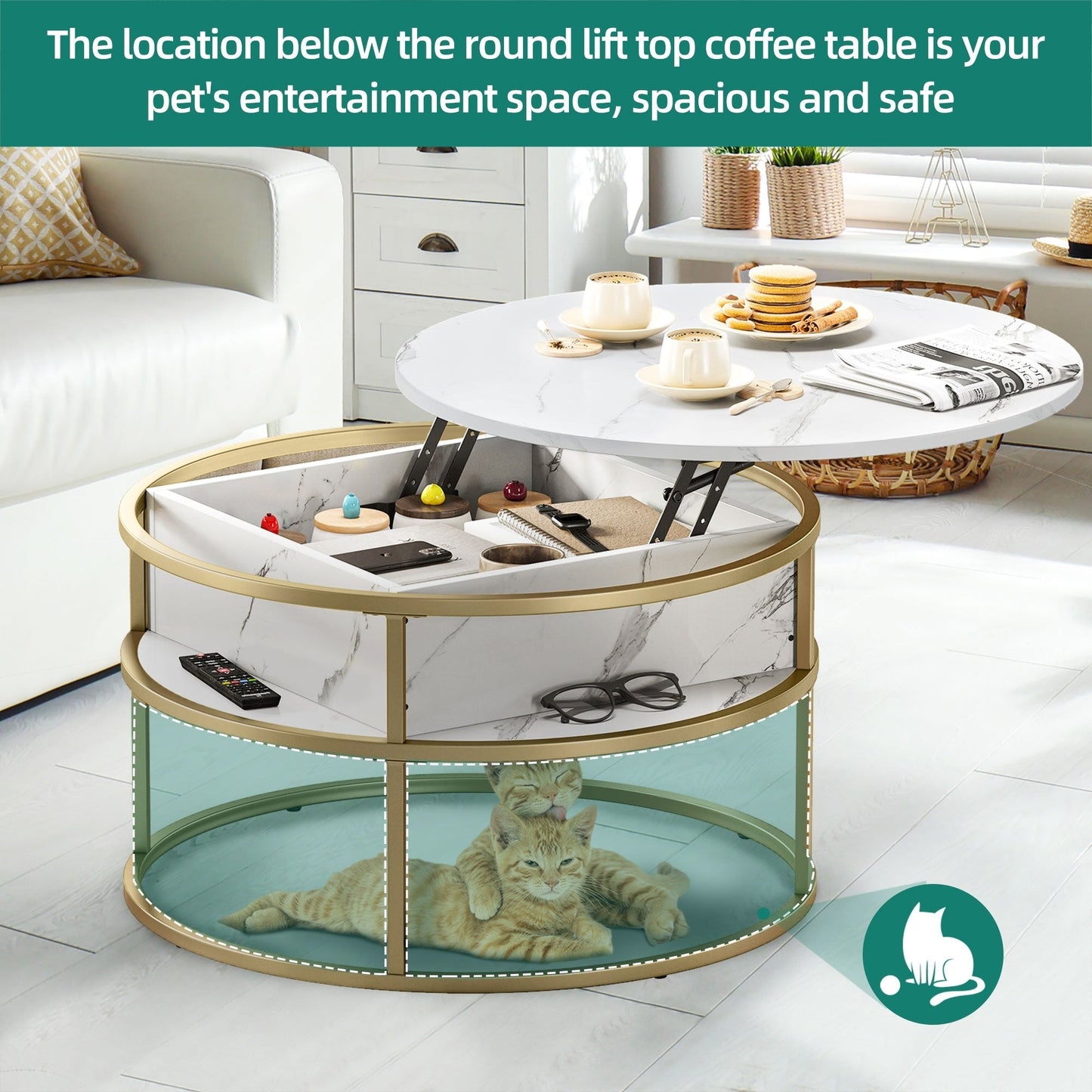 Moasis Round Lift Top Coffee Table with Hidden Storage