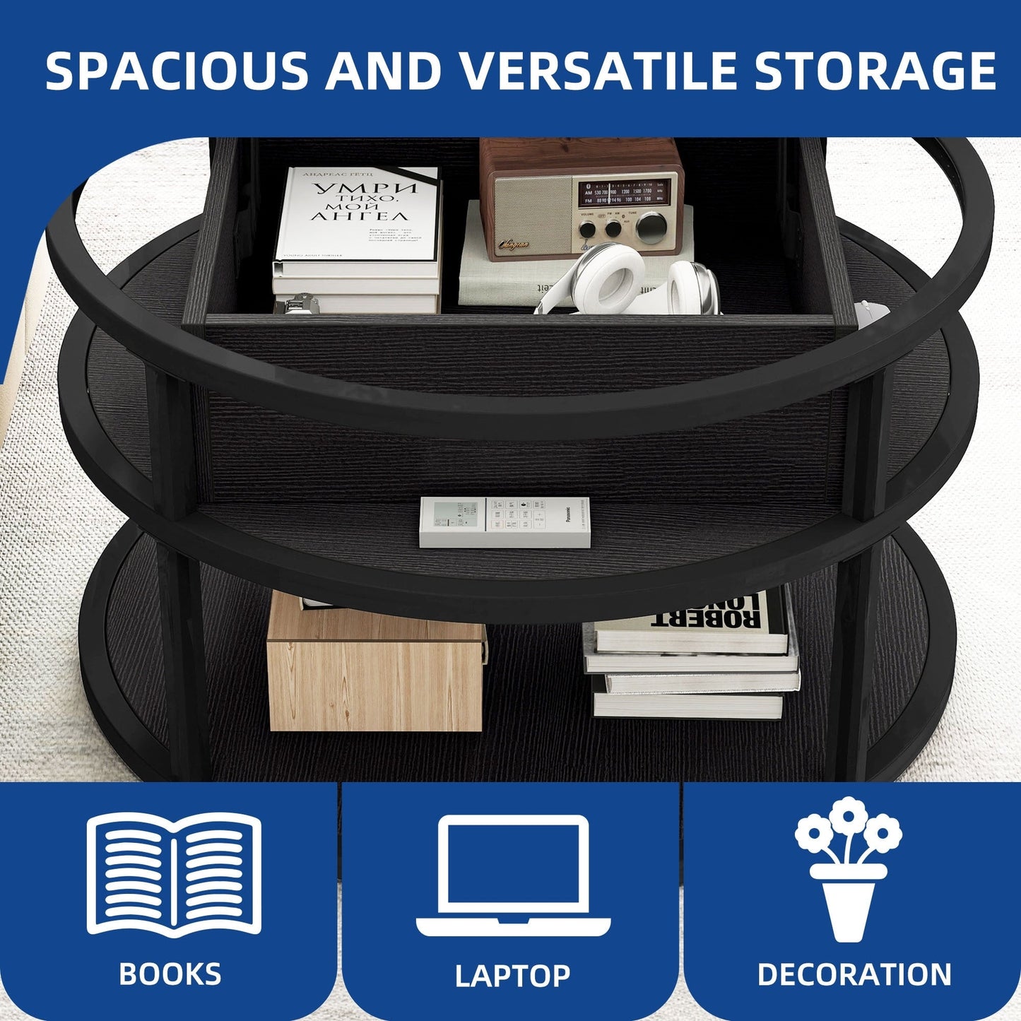 Moasis Round Lift Top Coffee Table with Hidden Storage