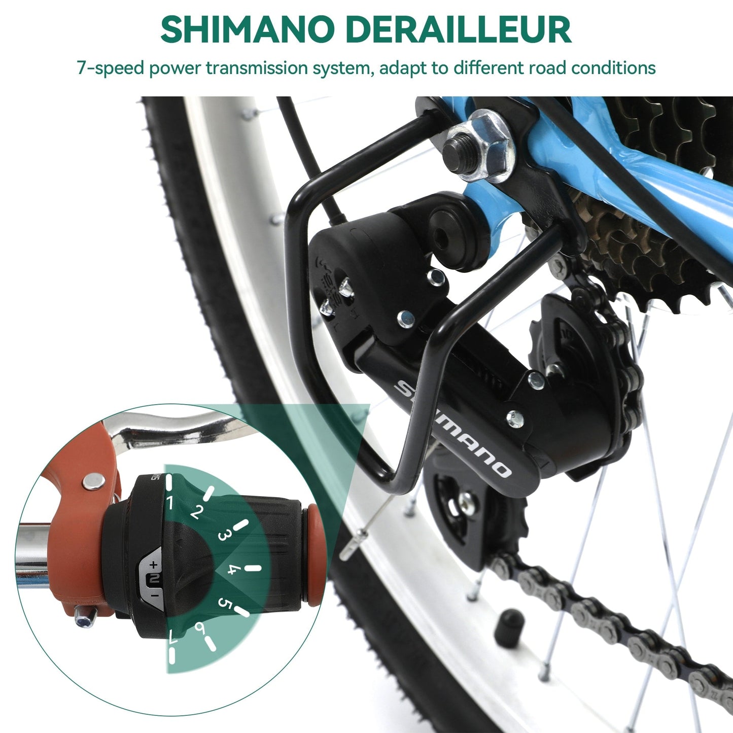 Vélo de croisière Moasis24/26 à 7 vitesses, vélo à cadre réglable, vélo de trajet