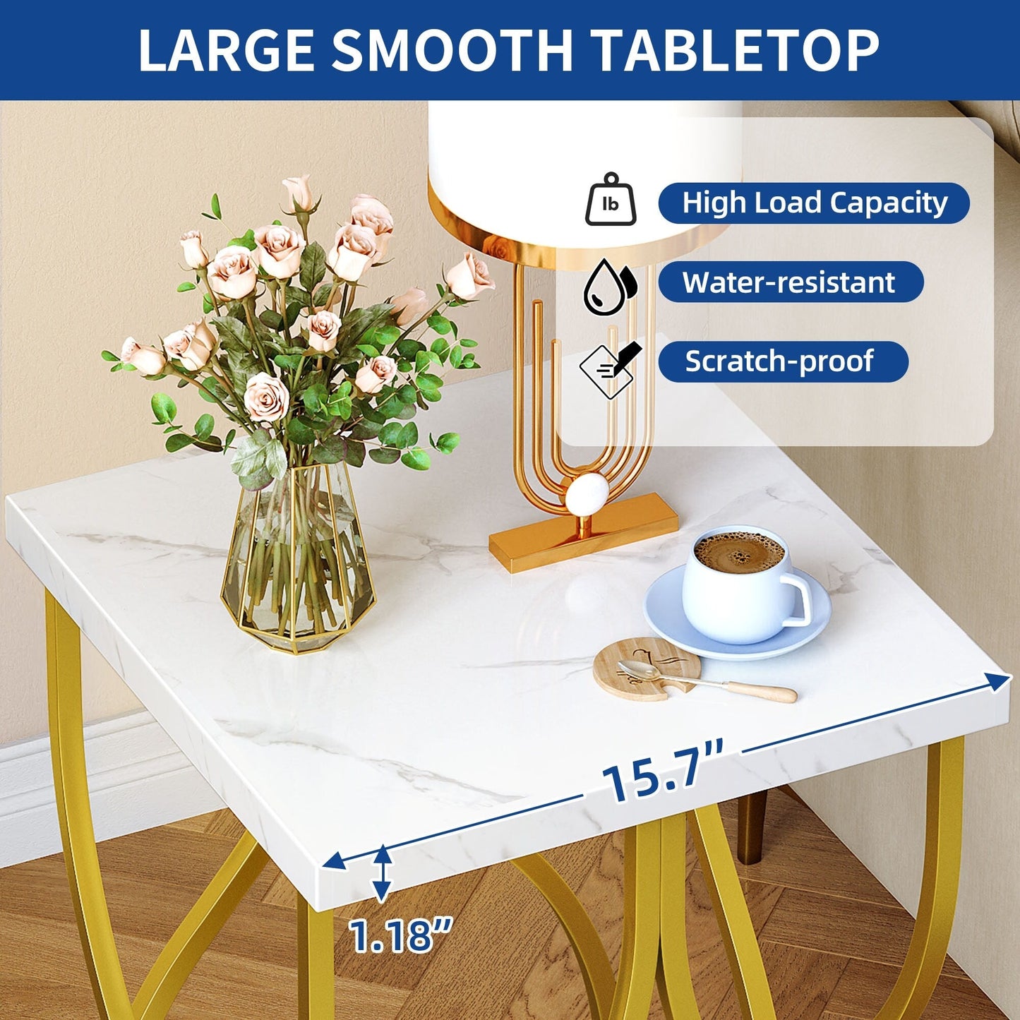 Modern Gold Console Sofa Table with Marbling Top for Entryway Hallway