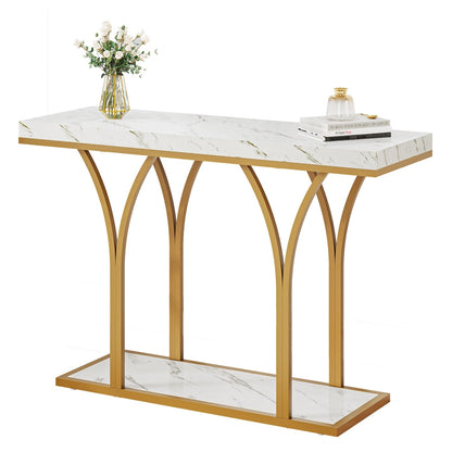 Modern Gold Console Sofa Table with Marbling Top for Entryway Hallway