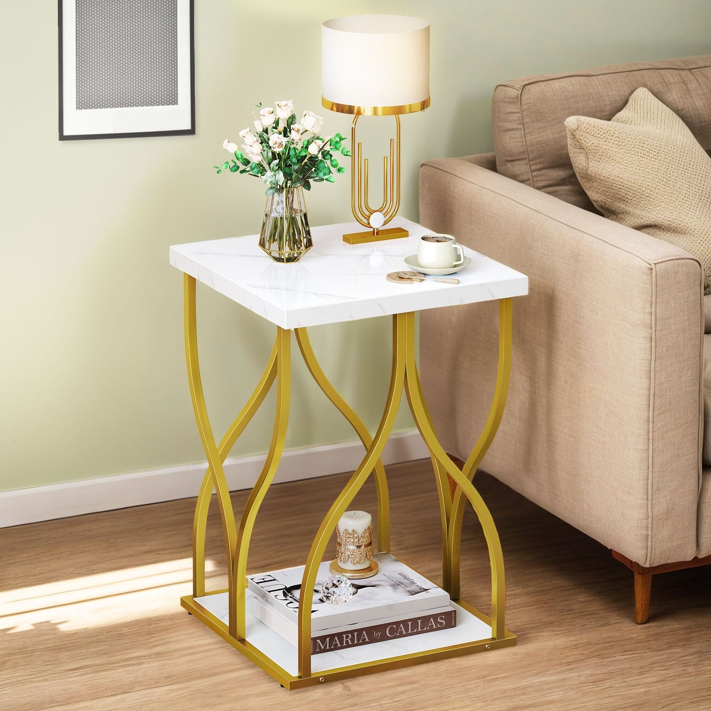 Modern Gold Console Sofa Table with Marbling Top for Entryway Hallway