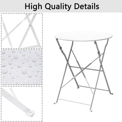 Ensemble bistrot pliant en métal 3 pièces, résistant aux intempéries, pour l'extérieur et l'intérieur, idéal pour la terrasse, la cour et le jardin.