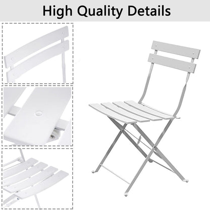 Ensemble bistrot pliant en métal 3 pièces, résistant aux intempéries, pour l'extérieur et l'intérieur, idéal pour la terrasse, la cour et le jardin.