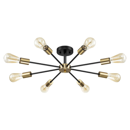 Black/ Gold Sputnik Semi Flush Mount Lamp Close to Ceiling Light Fixture for Living Room/ Kitchen/ Office/ Bedroom/ Foyer