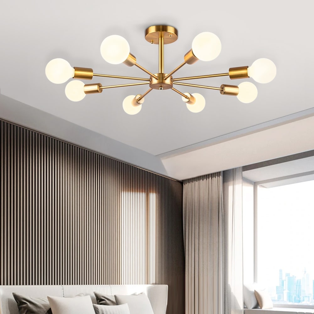 Black/ Gold Sputnik Semi Flush Mount Lamp Close to Ceiling Light Fixture for Living Room/ Kitchen/ Office/ Bedroom/ Foyer
