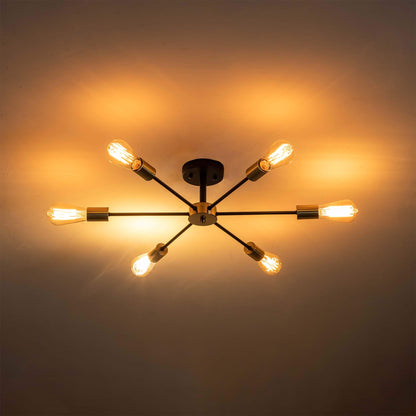 Black/ Gold Sputnik Semi Flush Mount Lamp Close to Ceiling Light Fixture for Living Room/ Kitchen/ Office/ Bedroom/ Foyer