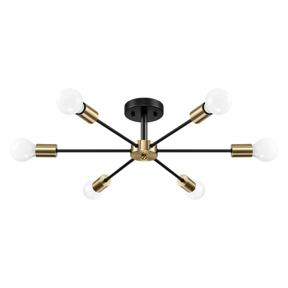 Black/ Gold Sputnik Semi Flush Mount Lamp Close to Ceiling Light Fixture for Living Room/ Kitchen/ Office/ Bedroom/ Foyer
