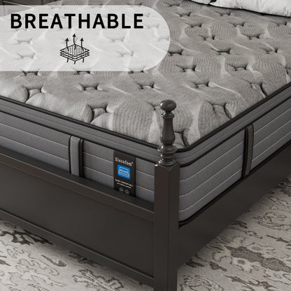 Matelas hybride Modland 14 pouces, plateau Euro - Mousse CertiPUR-US ignifuge pour soulager les maux de dos, lit simple/double/queen/king size