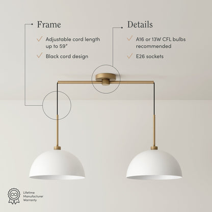 Nathan James Percy Modern 2-Light Pendant Island Light Fixture, Hanging Lights with Metal Shade and Adjustable Cord