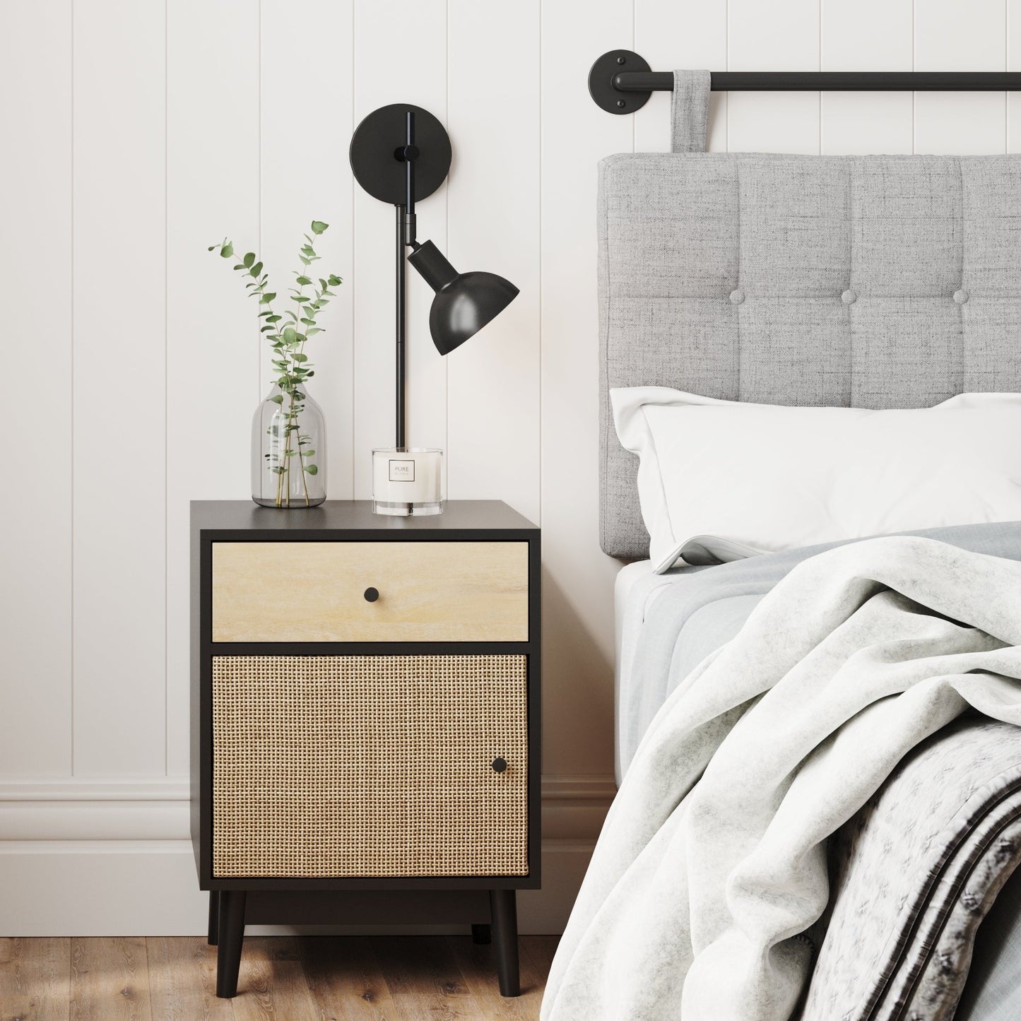 Nathan James Tamlin Wall Mounted Armed Sconce 1-Light Fixture with Plugin and On/Off Switch