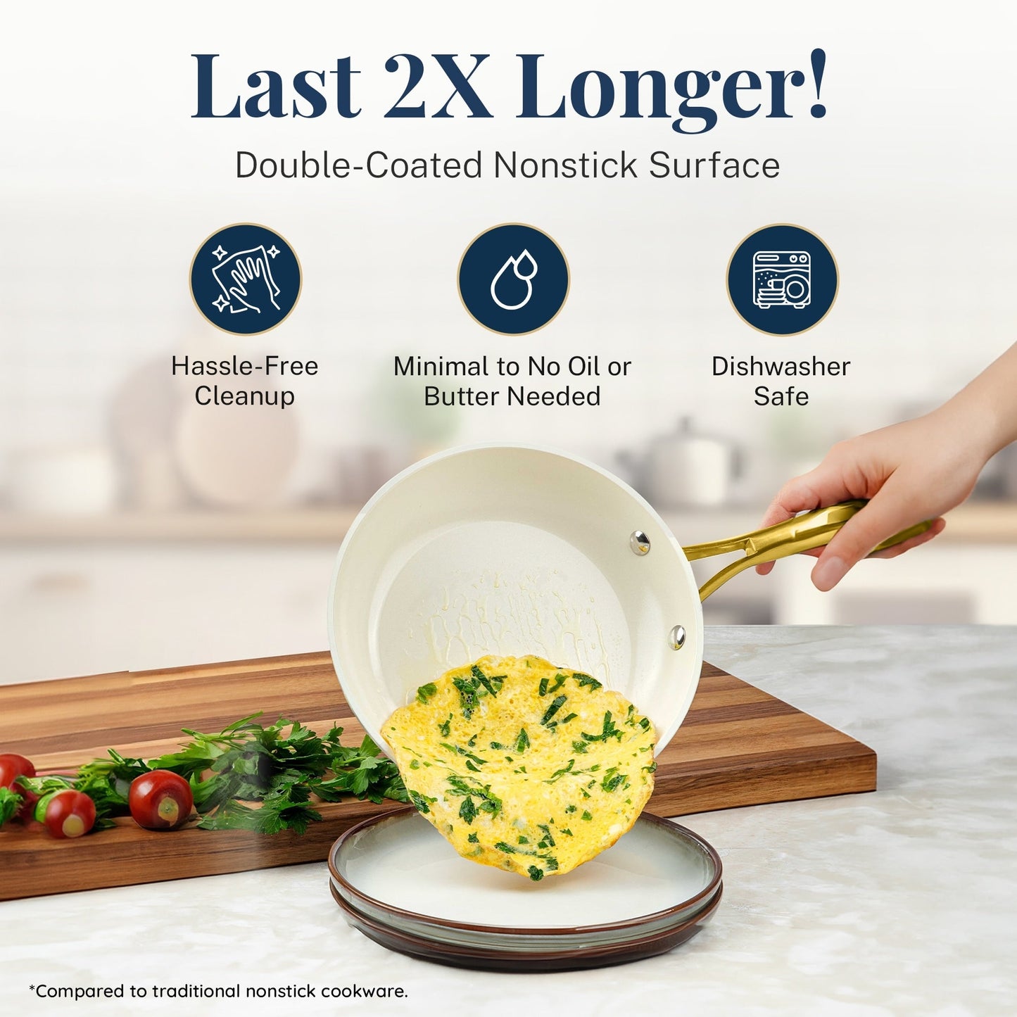 Batterie de cuisine antiadhésive en céramique ultra performante Gotham Steel Natural Collection, 15 pièces, bleu marine