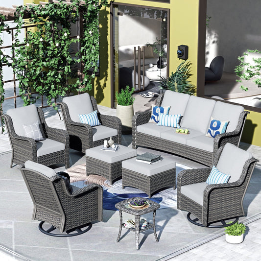 Ensemble de 8 chaises pivotantes en osier pour patio OVIOS