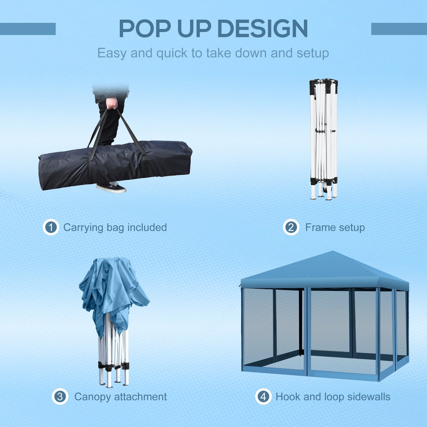 Auvent pop-up robuste Outsunny 10' x 10' avec filet latéral en maille amovible, conception d'installation facile, événement de fête en plein air