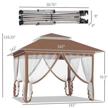 Outsunny 12' x 12' Pop Up Canopy Sun Shade Tente instantanée pliable avec filet latéral en maille, hauteur réglable sur 3 niveaux