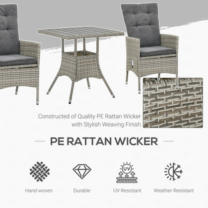 Ensemble de 3 canapés de patio Outsunny en rotin synthétique, chaises inclinables d'extérieur, table basse avec plateau en plastique grain de bois