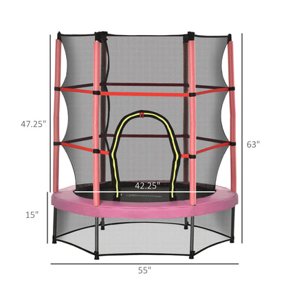 Outsunny 5' Diameter Kids Trampoline with Net for Indoors & Outdoors, Ages 3 to 6