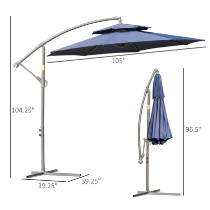 Outsunny 9' 2-Tier Cantilever Umbrella with Crank Handle, Cross Base and 8 Ribs, Garden Patio Offset Umbrella