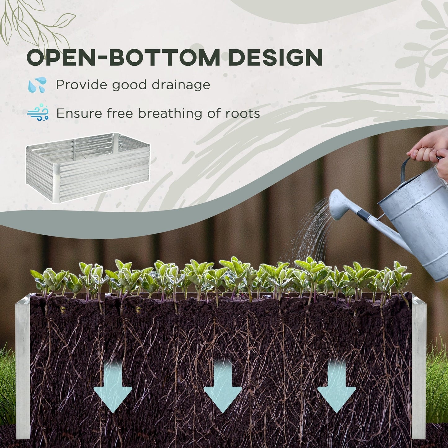 Outsunny Raised Garden Bed, 71 x 36 x 23 Galvanized Steel Planters for Outdoor Plants with Reinforced Rods