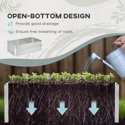 Outsunny Raised Garden Bed, 71 x 36 x 23 Galvanized Steel Planters for Outdoor Plants with Reinforced Rods