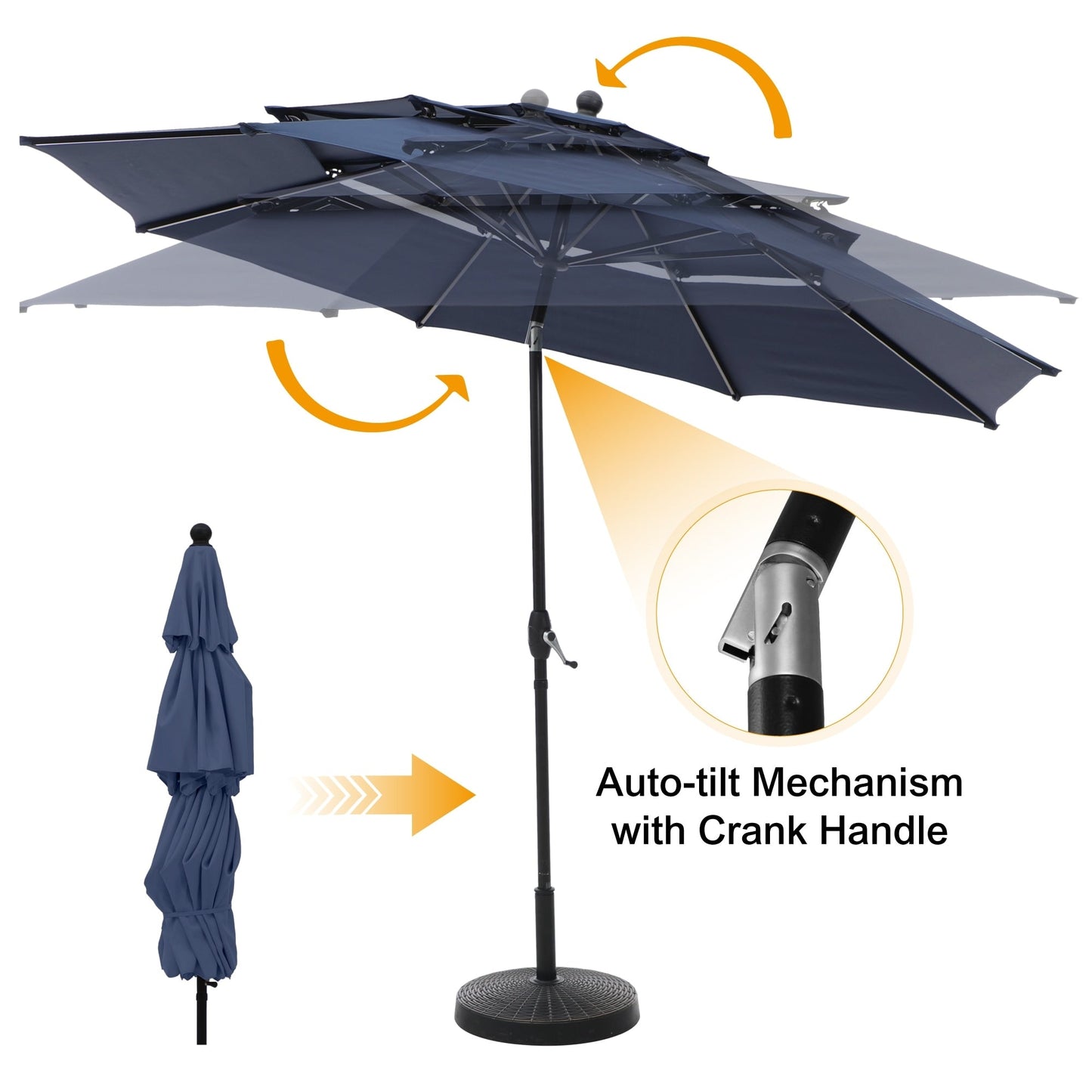 MAISON ARTS 10ft 3 Tiers Patio Outdoor Umbrella Matched with most Patio Table with Ventilation Auto-tilt and Crank Lift