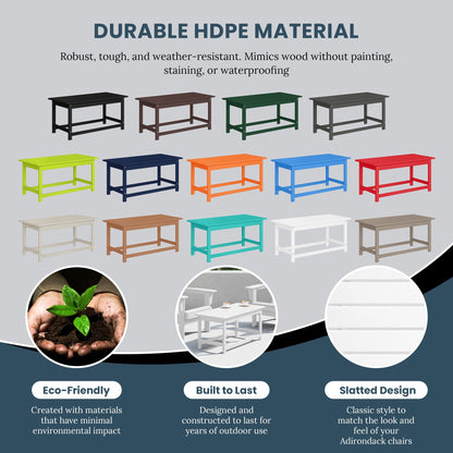 Polytrends Laguna Hdpe All Weather Outdoor Patio Rectangular Coffee Table