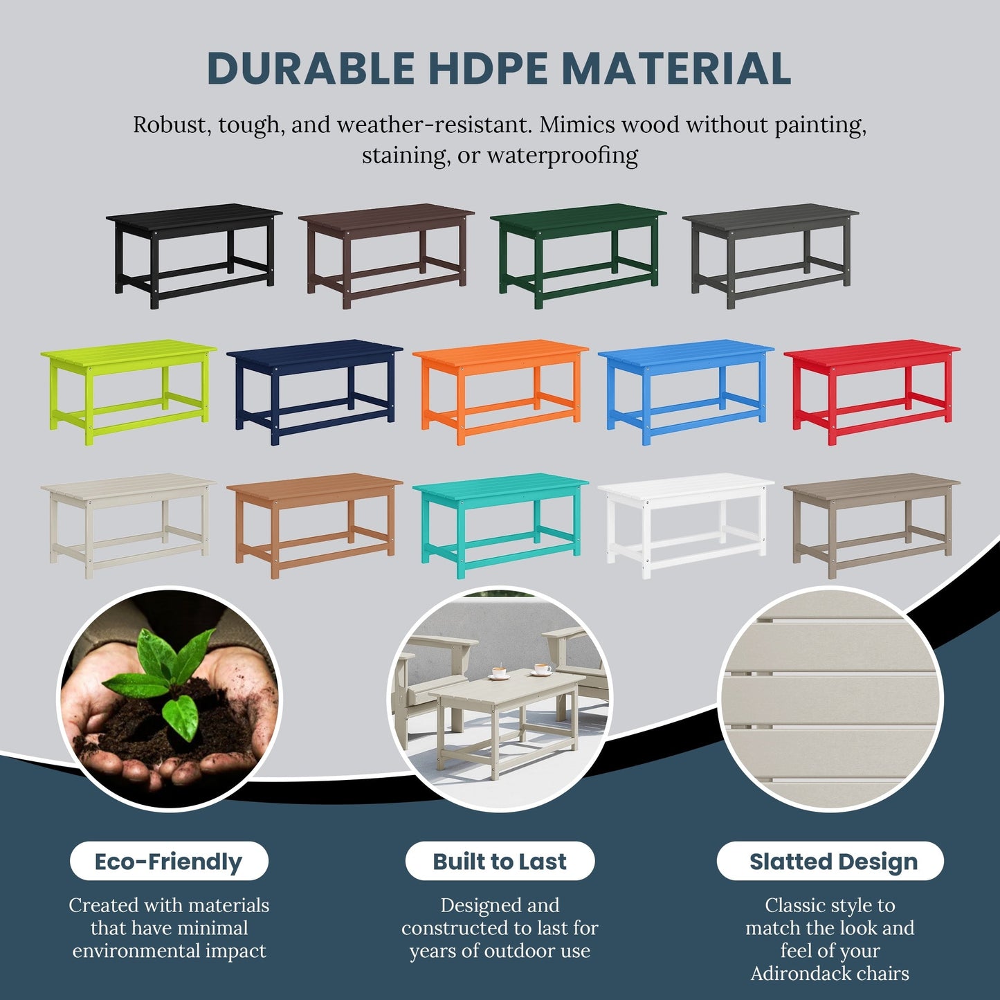 Polytrends Laguna Hdpe All Weather Outdoor Patio Rectangular Coffee Table