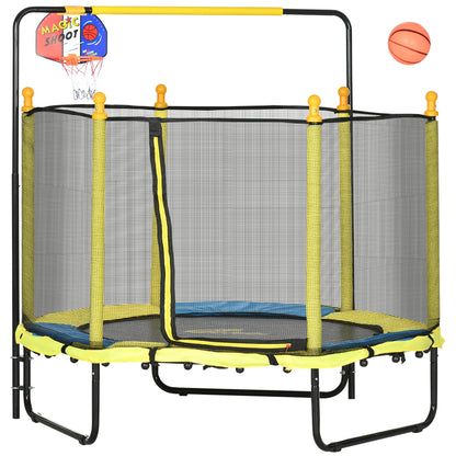 Qaba 4.6' Kids Trampoline with Basketball Hoop, Horizontal Bar, 55 Indoor Trampoline with Net