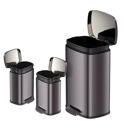 Poubelles rectangulaires Qualiazero de 13,2 gallons et deux de 1,3 gallon à pédale - Ensemble familial