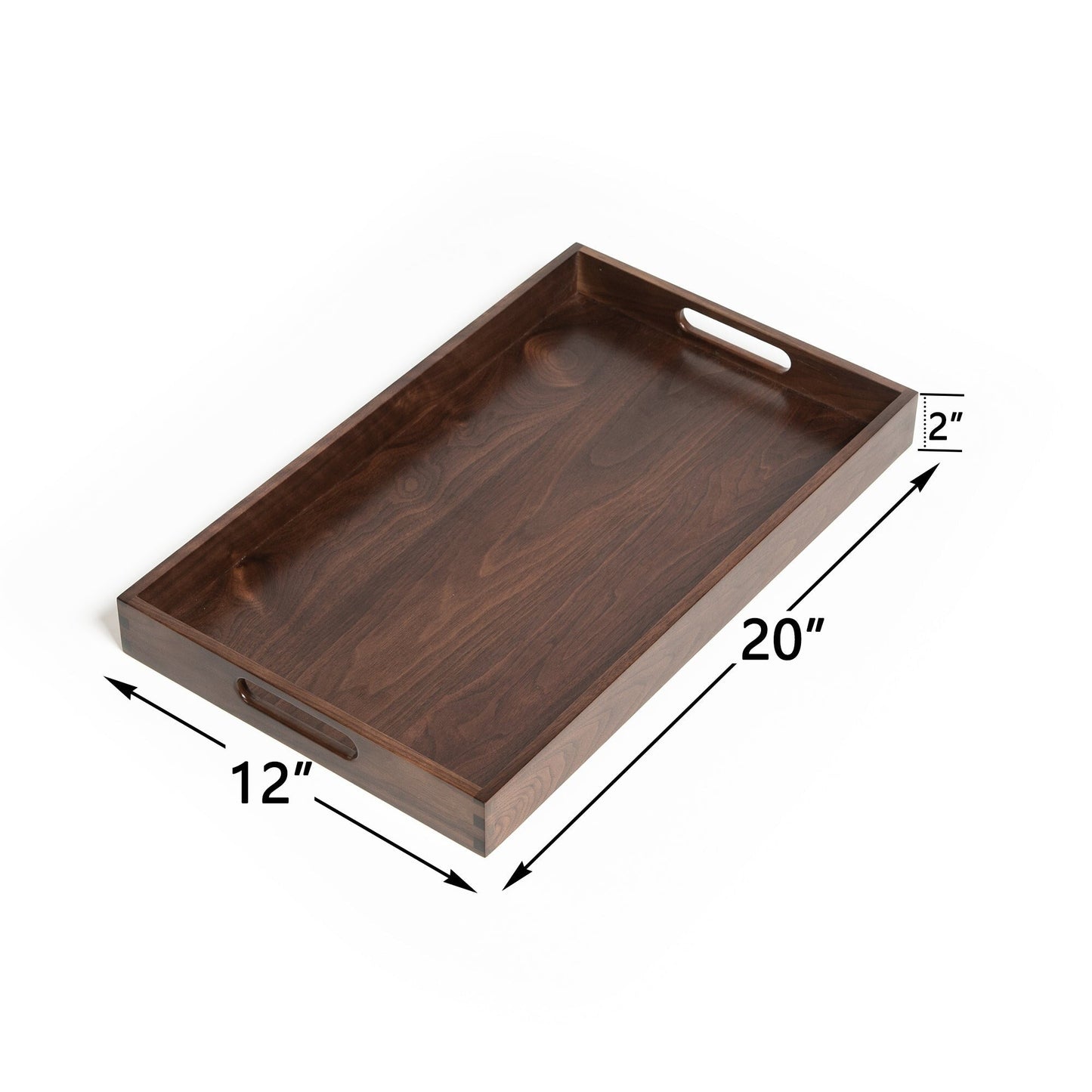 KINWELL Rectangle Black Walnut Wood Serving Tray Ottoman Tray