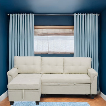 Canapé sectionnel réversible avec lit gigogne, méridienne avec rangement dissimulé, pieds durables,