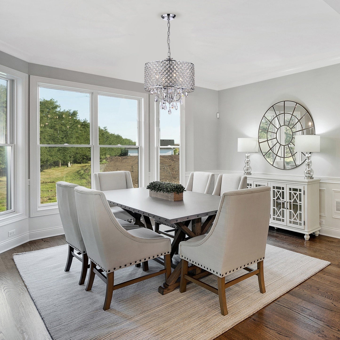 Lustre tambour à perles rondes avec cristaux suspendus